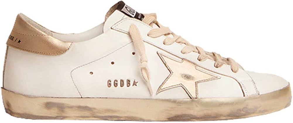 Sneakers for Women Leather Walking Lace-up Flat Trainers Retro Comfortable Non-Slip Sport Shoes - Gold