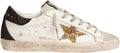 White Leather Sneakers for Men Trendy Sequins Trainers Lace-up Low-top Sport Shoes - Gold
