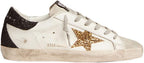 White Leather Sneakers for Men Trendy Sequins Trainers Lace-up Low-top Sport Shoes - Gold