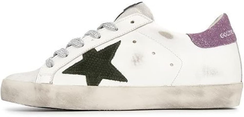 White Leather Sneakers for Women Retro Lace-up Sport Shoes Casual Lightweight Flat Trainers - Black