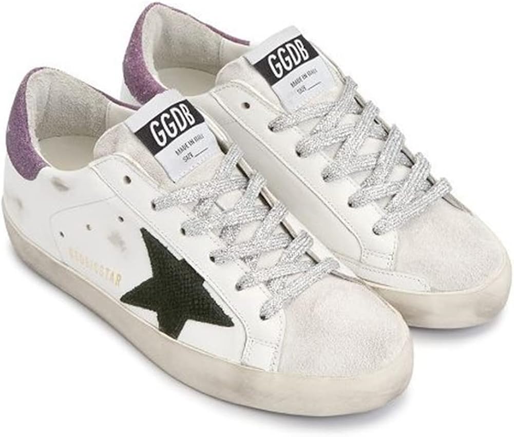 White Leather Sneakers for Women Retro Lace-up Sport Shoes Casual Lightweight Flat Trainers
