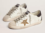 White Leather Sneakers for Women Trendy Sequins Trainers Lace-up Low-top Sport Shoes