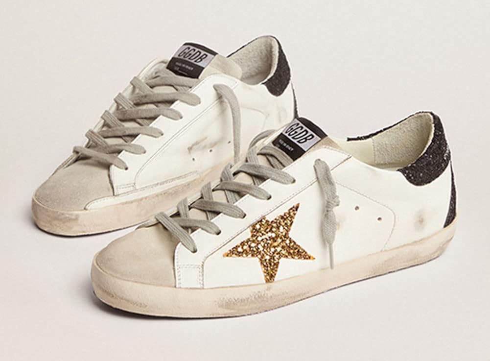 White Leather Sneakers for Men Trendy Sequins Trainers Lace-up Low-top Sport Shoes