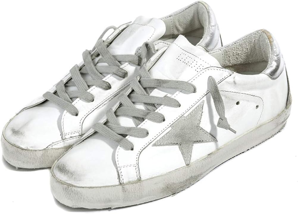 Women's Trainers Sneakers Non-Slip Leather Casual Shoes Low Top Slide - Silver
