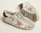 White Leather Sneakers for Women Classic Flat Trainers Retro Comfortable Lace-up Sport Shoes