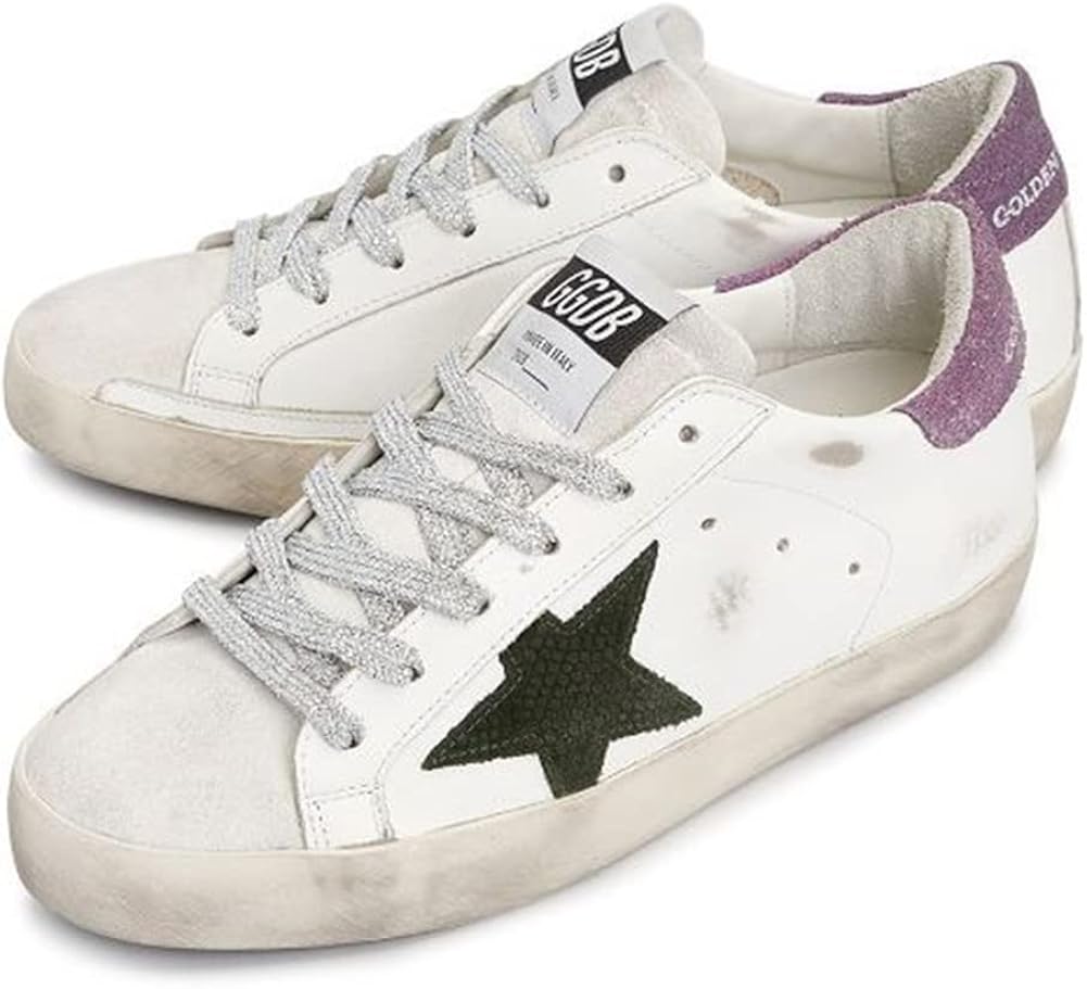 White Leather Sneakers for Women Retro Lace-up Sport Shoes Casual Lightweight Flat Trainers