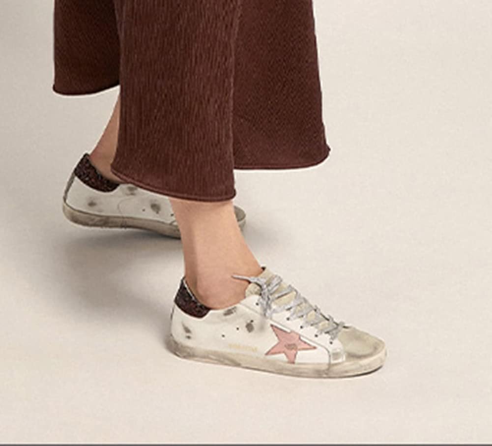 White Leather Sneakers for Women Classic Flat Trainers Retro Comfortable Lace-up Sport Shoes
