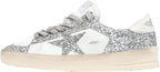 Womens Sneakers Breathable Hard-Wearing Lace-up Trainers Walking Low Flat Sport Shoes - Sliver