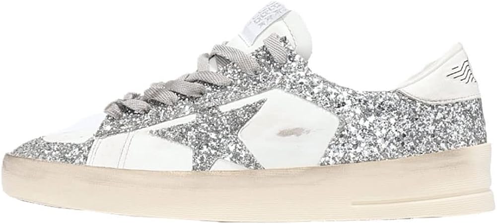Womens Sneakers Breathable Hard-Wearing Lace-up Trainers Walking Low Flat Sport Shoes - Sliver