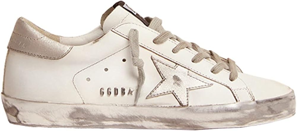 Sneakers for Women Leather Walking Lace-up Flat Trainers Retro Comfortable Non-Slip Sport Shoes - Silver