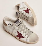 White Leather Sneakers for Men Trendy Sequins Trainers Lace-up Low-top Sport Shoes