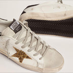 White Leather Sneakers for Men Trendy Sequins Trainers Lace-up Low-top Sport Shoes