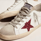 White Leather Sneakers for Women Trendy Sequins Trainers Lace-up Low-top Sport Shoes