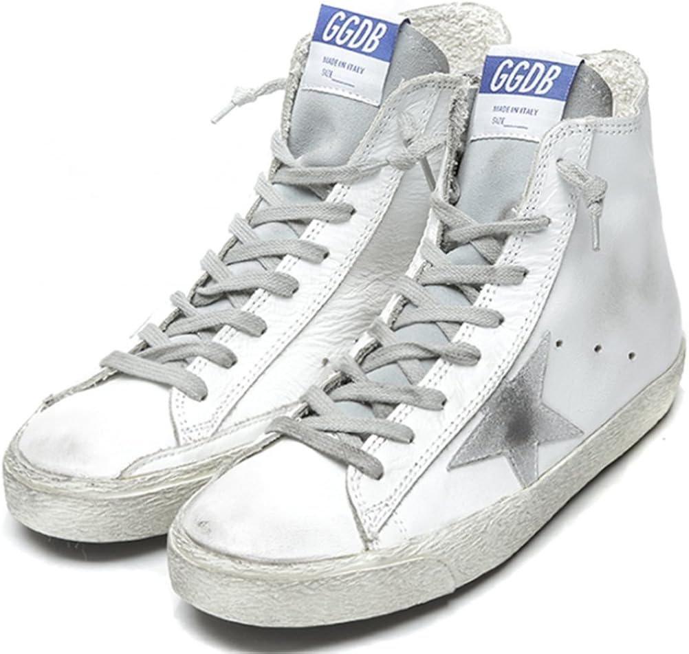 Men's Fashion Sneakers High Top Super Star Lace Up Casual Walking Shoes - White