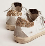 White Leather Sneakers for Women Trendy Sequins Trainers Lace-up Low-top Sport Shoes