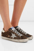 Women's Sports Sneakers Leather Leopard-Print Casual Shoes Slide