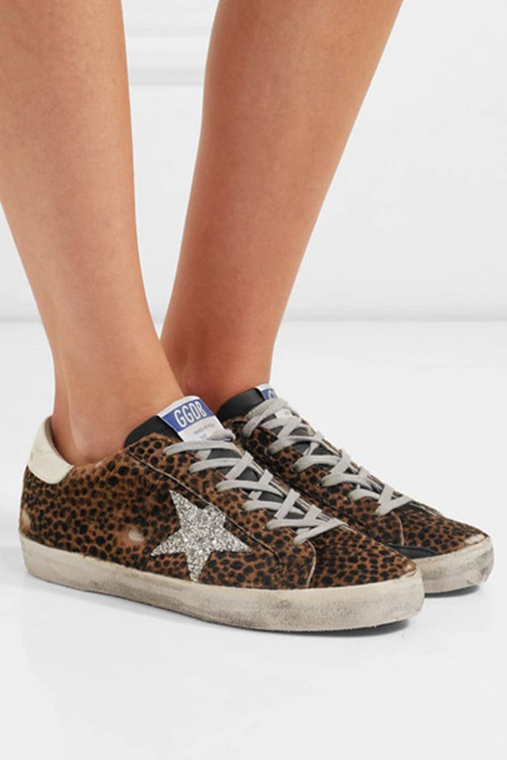 Women's Sports Sneakers Leather Leopard-Print Casual Shoes Slide